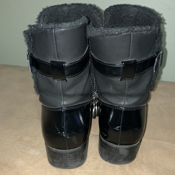 Black leather uppers faux fur winter / rain boots - Picture 3 of 5